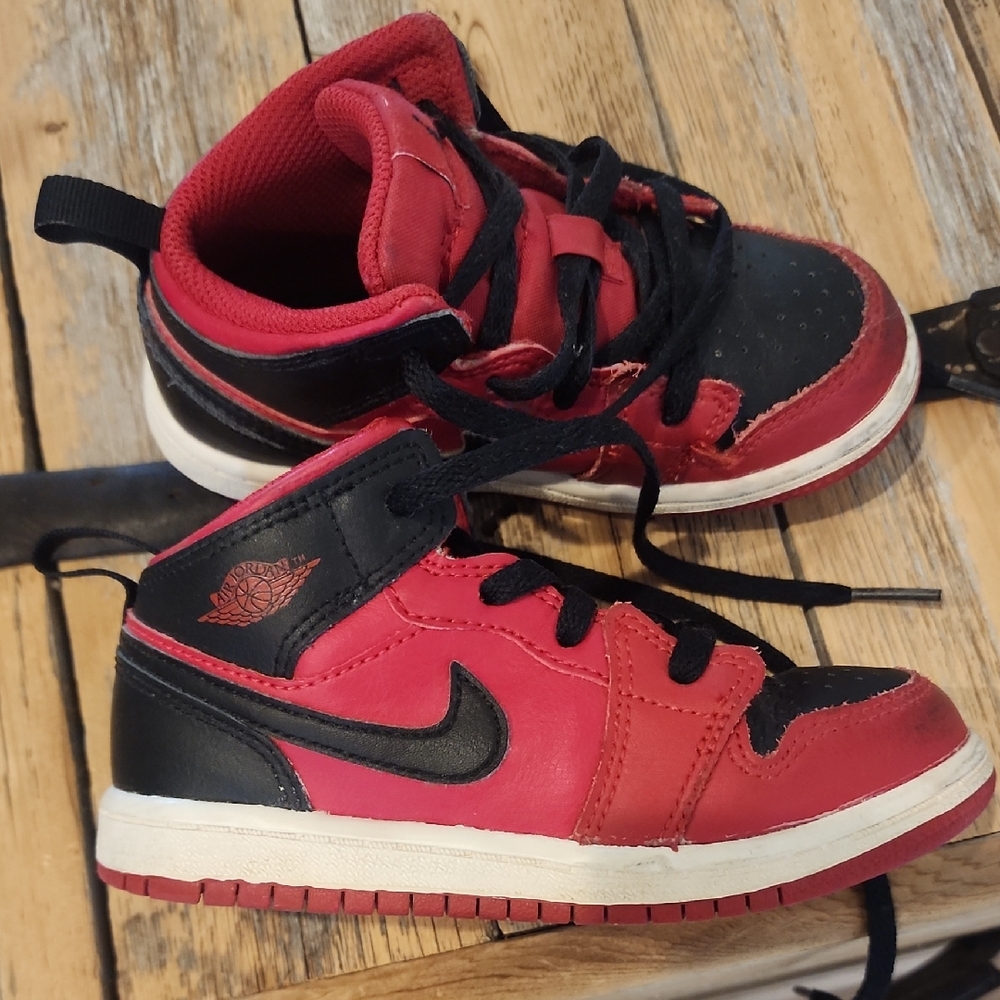 Jordan Kids Red and Black High-Top Sneakers